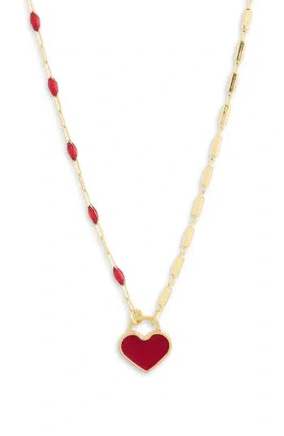 MESHMERISE MESHMERISE MIXED STATION CHAIN HEART PENDANT NECKLACE