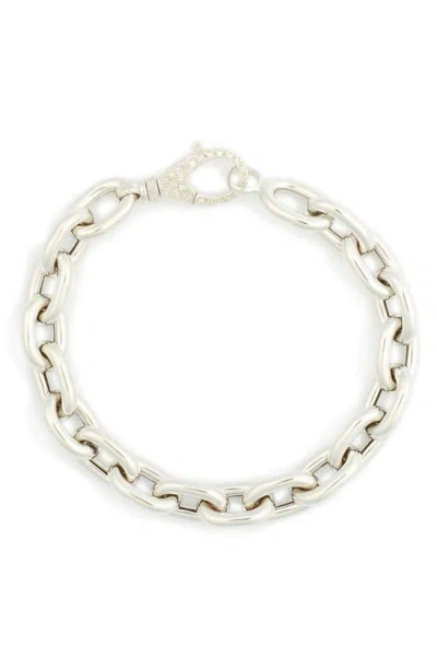 Meshmerise Pavé Diamond Clasp Oval Chain Bracelet In Metallic