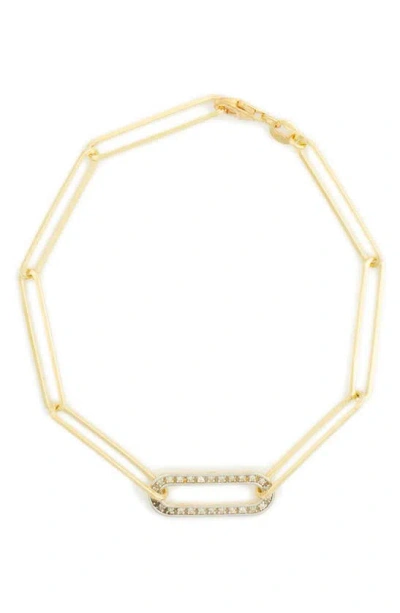Meshmerise Pavé Diamond Paper Clip Chain Bracelet In Gold
