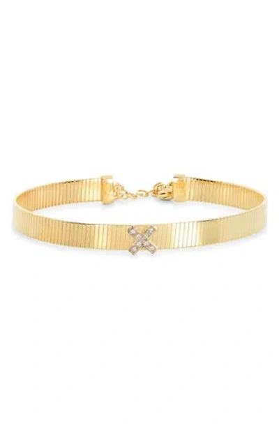 Meshmerise 'x' Diamond Ribbed Chain Bracelet In Gold