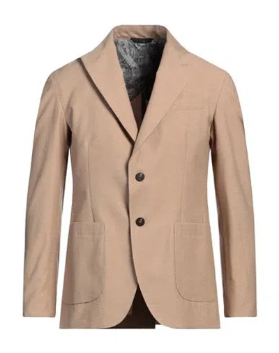 Messagerie Man Blazer Beige Size 38 Cotton, Linen, Polyester In Orange