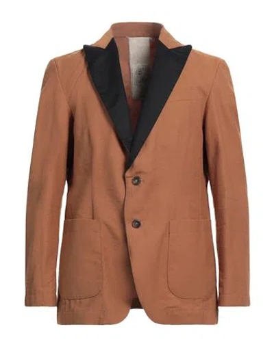 Messagerie Man Blazer Brown Size 38 Cotton, Linen, Polyester