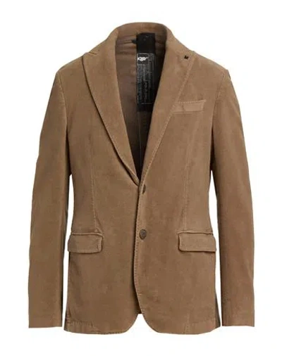 Messagerie Man Blazer Camel Size 40 Cotton, Elastane In Brown