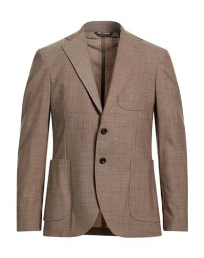 Messagerie Man Blazer Khaki Size 40 Wool, Viscose, Elastane In Brown