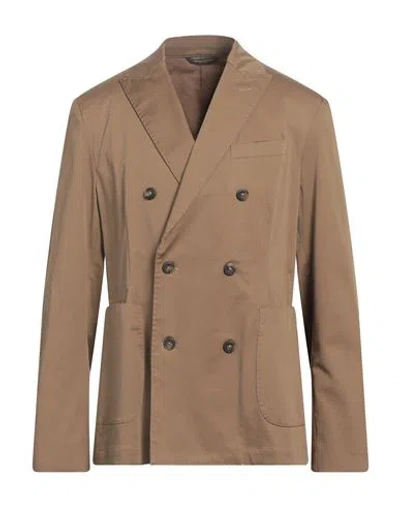 Messagerie Man Blazer Khaki Size 42 Cotton, Elastane In Multi