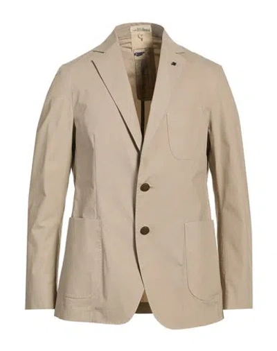 Messagerie Man Blazer Taupe Size 42 Cotton, Elastane In Neutral
