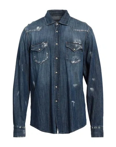 Messagerie Man Denim Shirt Blue Size Xxl Cotton