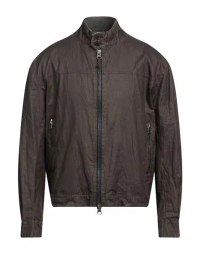 Messagerie Man Jacket Dark Brown Size L Linen, Polyurethane In Brown