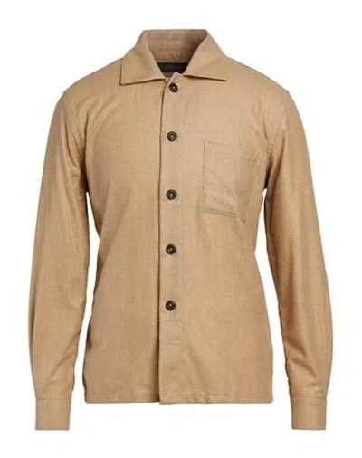 Messagerie Man Shirt Camel Size 17 Virgin Wool, Acrylic, Polyamide, Cashmere In Sand