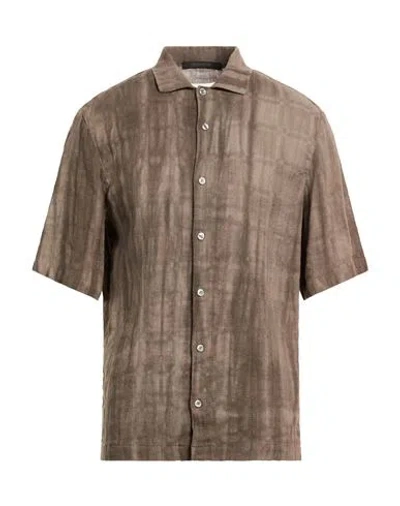 Messagerie Man Shirt Light Brown Size 16 Linen, Viscose
