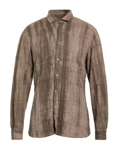 Messagerie Man Shirt Light Brown Size 16 Linen, Viscose In Multi