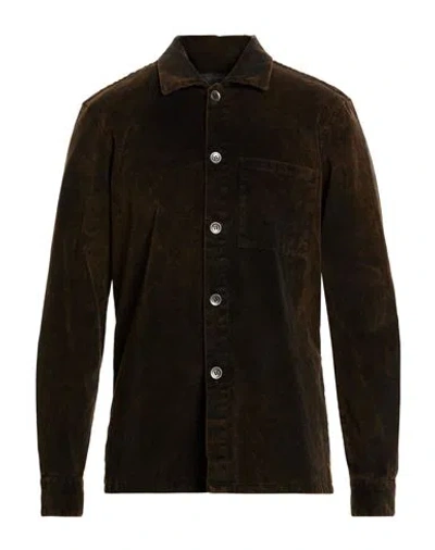Messagerie Man Shirt Military Green Size 16 Cotton, Elastane In Brown
