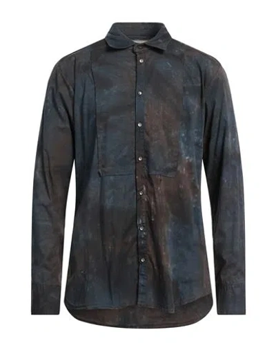 Messagerie Man Shirt Navy Size 16 Cotton, Elastane In Navy Blue