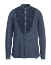 Messagerie Man Shirt Navy Size 15 ¾ Linen, Cotton