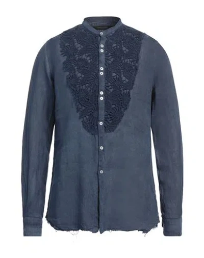 Messagerie Man Shirt Navy Size 15 ¾ Linen, Cotton