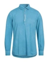Messagerie Man Shirt Turquoise Size 17 Cotton In Blue