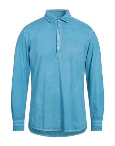 Messagerie Man Shirt Turquoise Size 17 Cotton In Blue