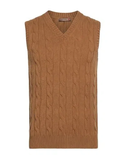 Messagerie Man Sweater Camel Size Xxl Virgin Wool In Brown