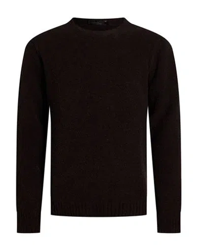 Messagerie Man Sweater Dark Brown Size Xxl Virgin Wool, Cotton, Polyamide In Black