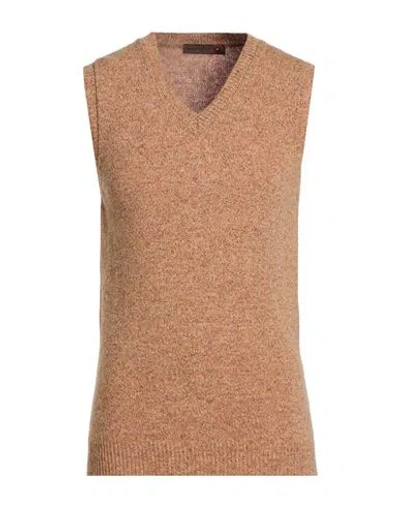 Messagerie Man Sweater Mandarin Size L Virgin Wool In Brown
