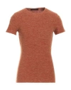 Messagerie Man Sweater Rust Size L Linen, Viscose, Lycra In Red