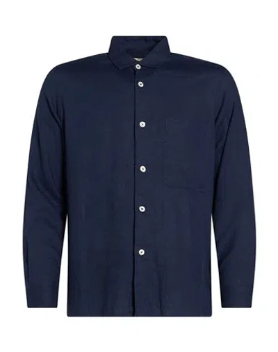 Messagerie Patrizio Piscaglia Man Shirt Navy Size 16 Cotton, Polyamide, Elastane In Blue