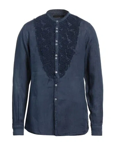 Messagerie Patrizio Piscaglia Man Shirt Slate Blue Size 17 Linen, Cotton