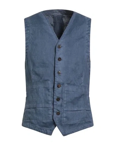 Messagerie Patrizio Piscaglia Man Tailored Vest Navy Size 38 Hemp, Cotton, Elastane