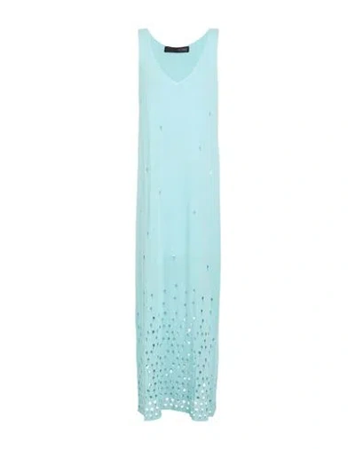 Messagerie Patrizio Piscaglia Woman Maxi Dress Turquoise Size L/xl Viscose, Linen, Cotton In Blue