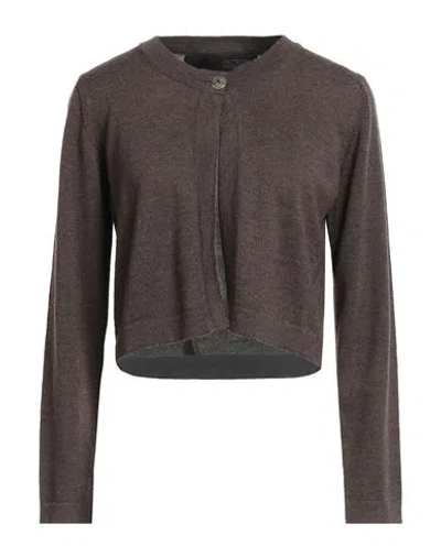 Messagerie Woman Cardigan Chocolate Brown Size L/xl Merino Wool, Cashmere, Silk