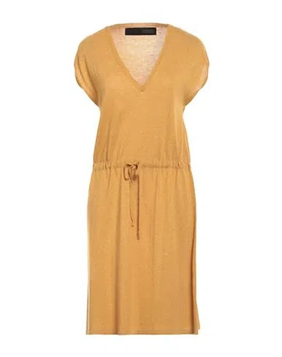 Messagerie Woman Mini Dress Mustard Size L/xl Linen, Viscose, Cotton
