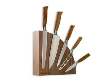 Messermeister Oliva Elite 6 Piece Magnet Knife Block Set In Brown