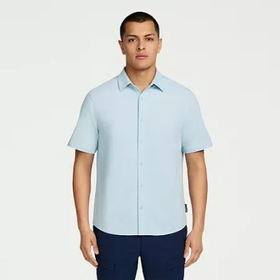 Messi Collection Mens Short Sleeve Button-down Shirt In Blue