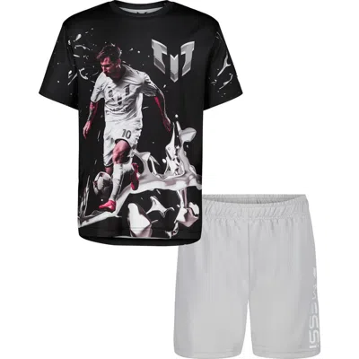 Messi Kids' Graphic Short Sleeve T-shirt & Shorts Set In Black