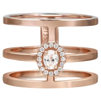 Pre-owned Messika 0.22cttw Glam'azone 3 Row Diamond Band Ring 18k Rose Gold Size 54 Us 7 In Red