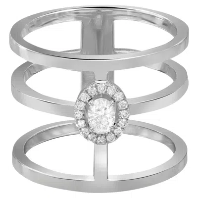 Pre-owned Messika 0.22ctw Glam'azone 3 Row Diamond Band Ring 18k White Gold Sz 53 Us 6.5