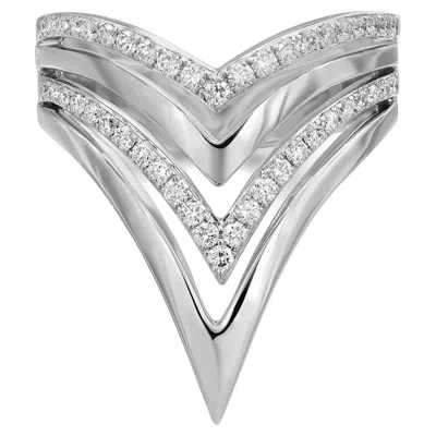 Pre-owned Messika 0.40cttw Queen V Semi Pavee Diamond Ring 18k White Gold Size 52 Us 6