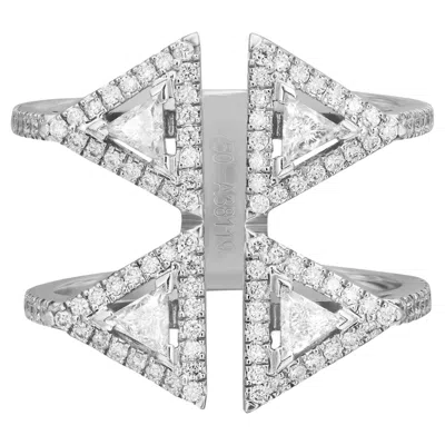 Pre-owned Messika 0.71cttw Thea Toi & Moi Diamond Double Ring 18k White Gold Size 52 Us 6