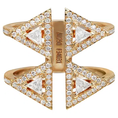 Pre-owned Messika 0.72cttw Thea Toi & Moi Diamond Double Ring 18k Yellow Gold Size 54 Us 7