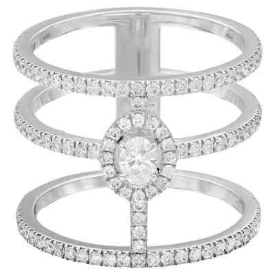 Pre-owned Messika 0.73ctw Glam'azone 3 Row Diamond Band Ring 18k White Gold Size 53 Us 6.5