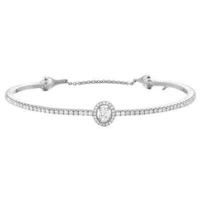 Pre-owned Messika 0.92cttw Skinny Glam'azone Diamond Bangle Bracelet 18k White Gold Medium