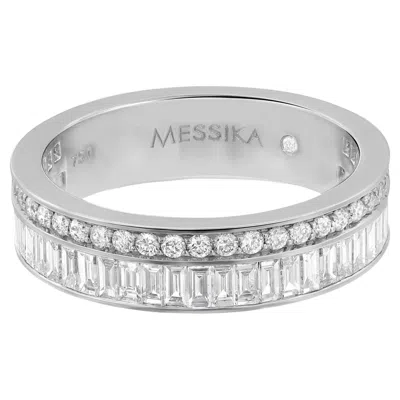 Pre-owned Messika 1.15cttw Liz Baguette And Round Cut Diamond Ring 18k White Gold Size 6.5