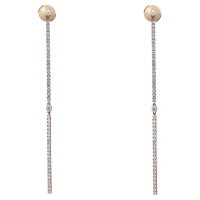 Pre-owned Messika 1.26cttw 2 Barrettes Gatsby Diamond Long Drop Earrings 18k Rose Gold In Red