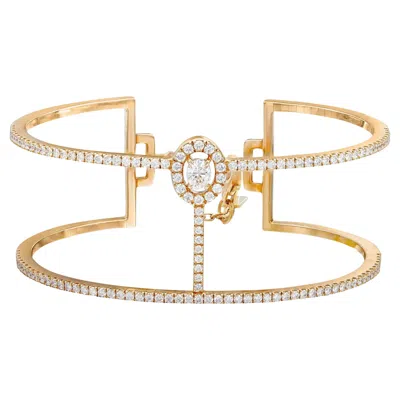 Pre-owned Messika 1.53cttw Manch Glam'azone Diamond 2 Row Bracelet 18k Rose Gold Sz Small In Red
