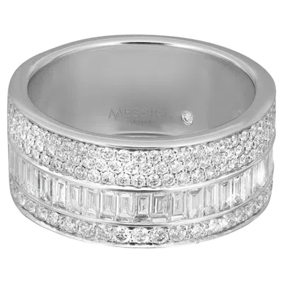 Pre-owned Messika 1.76cttw Liz Baguette & Round Diamond Band Ring 18k White Gold Sz 6.25