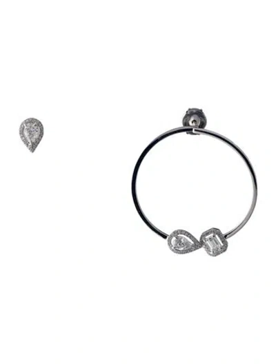 Pre-owned Messika 18k 1.03ctw Diamond My Twin Mono Mismatched Hoop Earrings In Multi