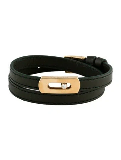 Pre-owned Messika 18k Diamond & Leather 'my Move' Configurable Bracelet In Green