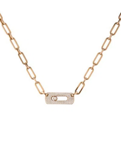 Pre-owned Messika 18k Diamond Move Link Half Pavé Chain Necklace, 19" In Multicolor