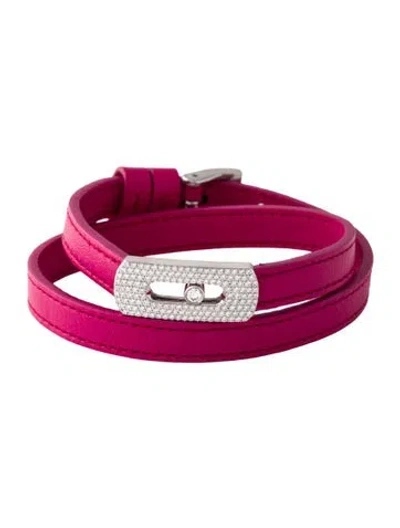 Pre-owned Messika 18k Diamond My Move Leather Bracelet In Pink