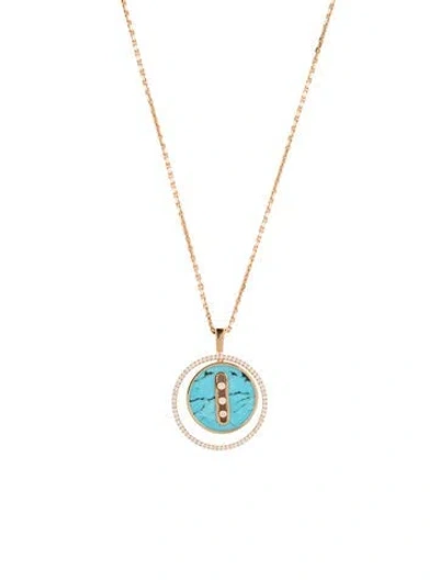 Pre-owned Messika 18k Turquoise & Diamond Lucky Move Medium Pendant Adjustable Necklace, 26" In Multi